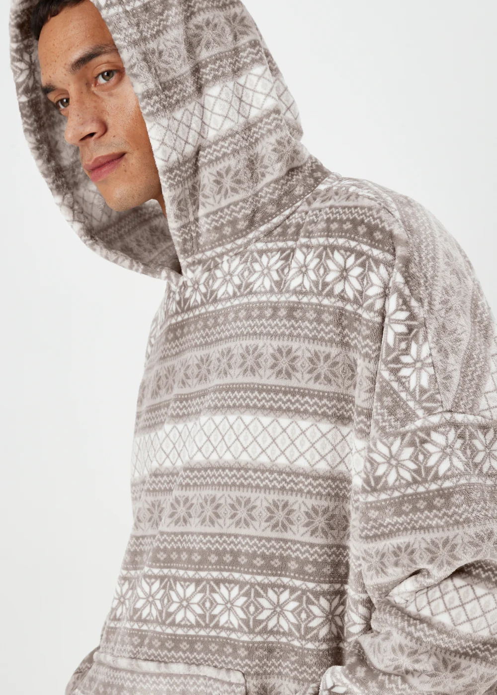 Grey Fair Isle Snuggle Hoodie - Extra small Image 3