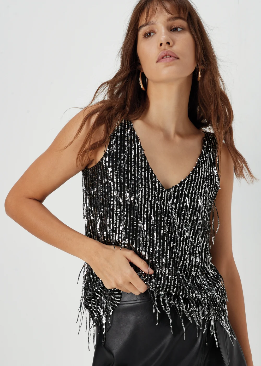 Et Vous Silver Sequin Cami Top - 8 Image 3