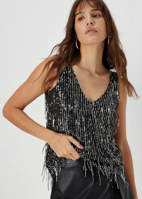 Et Vous Silver Sequin Cami Top - 8 Image 3