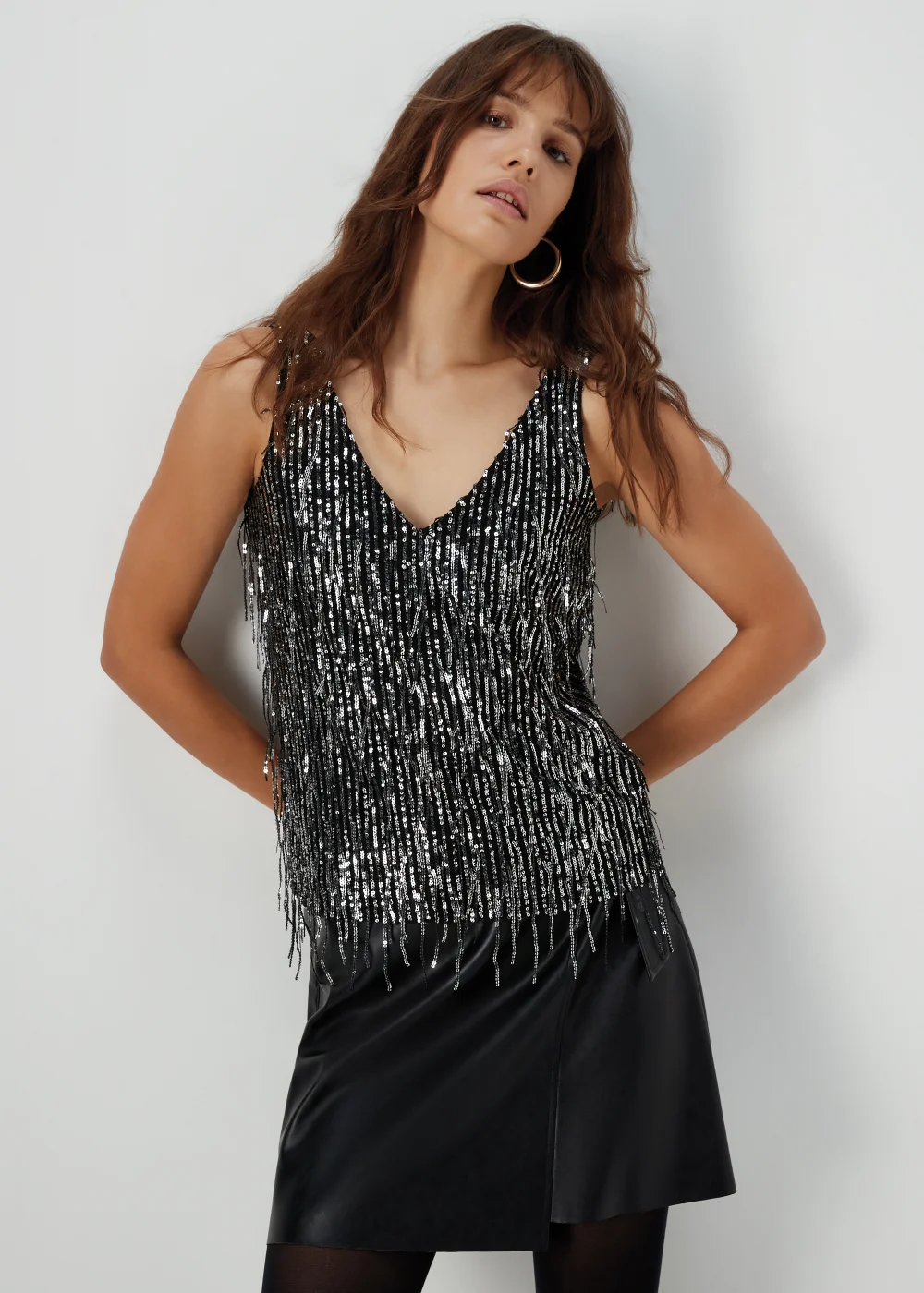 Et Vous Silver Sequin Cami Top - 8 Image 1