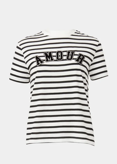 Black & White Stripe Amore Print T-Shirt - Size 8 Image 5
