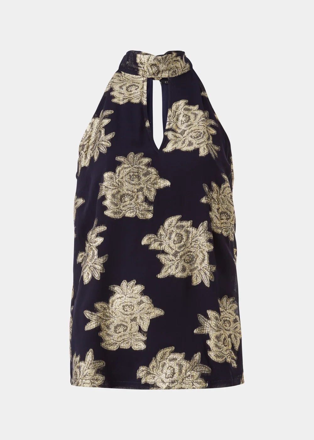 Et Vous Navy Floral High Neck Sleeveless Top - Size 8 Image 5