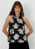Et Vous Navy Floral High Neck Sleeveless Top - Size 8 Image 1