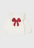 Girls Cream Bow Print Frill Long Sleeve T-Shirt (9mths-6yrs) - Age 9 - 12 Months Image 1