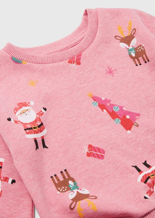 Girls Pink Christmas Sweatshirt (9mths-6yrs) - 1-1.5 Yrs Image 2