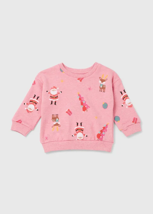 Girls Pink Christmas Sweatshirt (9mths-6yrs) - 1-1.5 Yrs Image 1