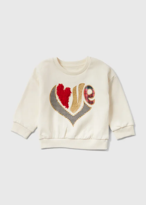 Girls Cream Love Sweatshirt (9mths-6yrs) - 9-12 months Image 1