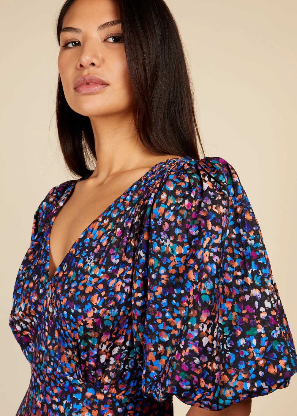 Little Mistress Multicoloured Puff Sleeve Midaxi Dress - Size 8 Image 3