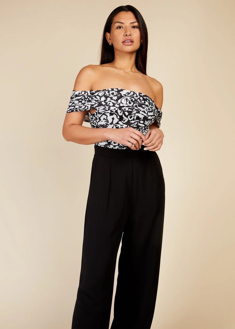 Little Mistress Black & White Print Bardot Jumpsuit - 8 Image 4