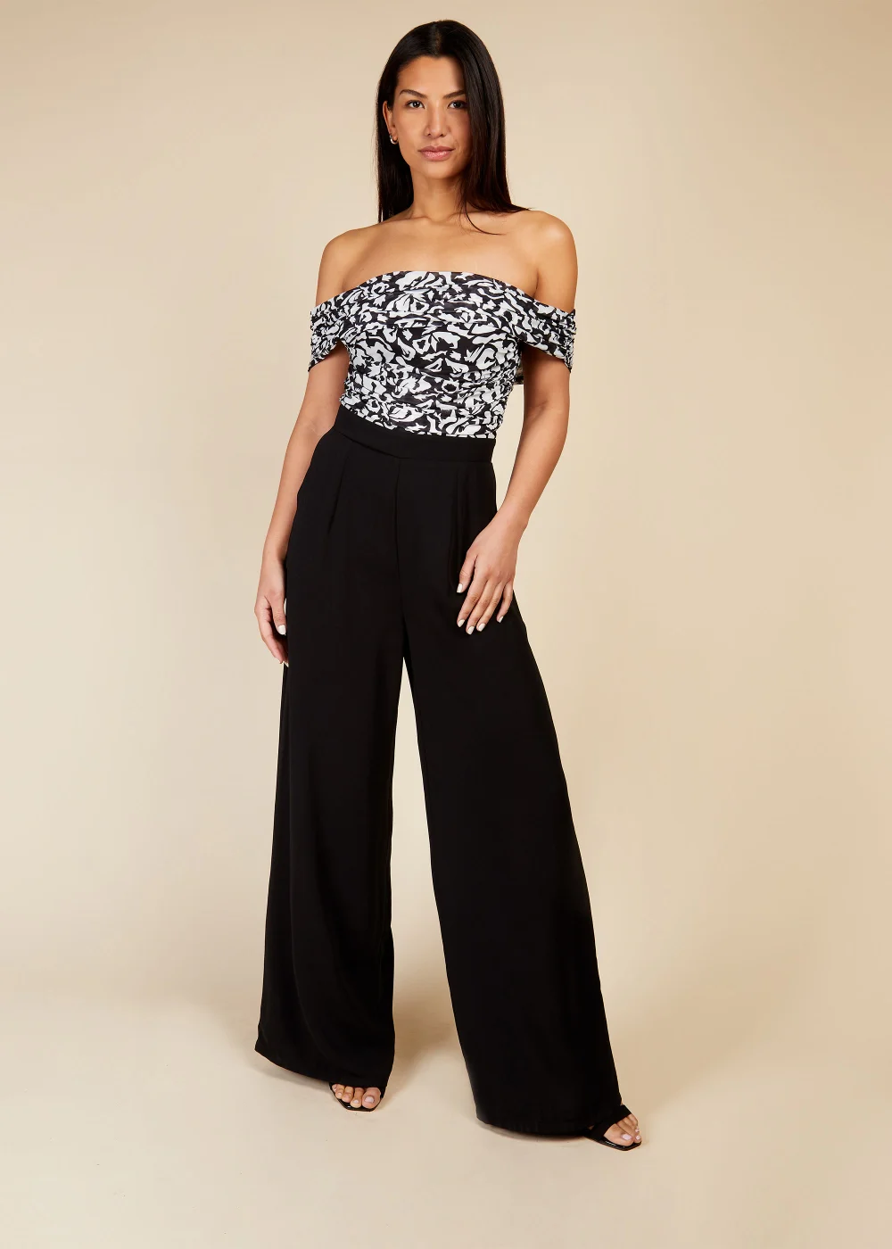Little Mistress Black & White Print Bardot Jumpsuit - 8 Image 1