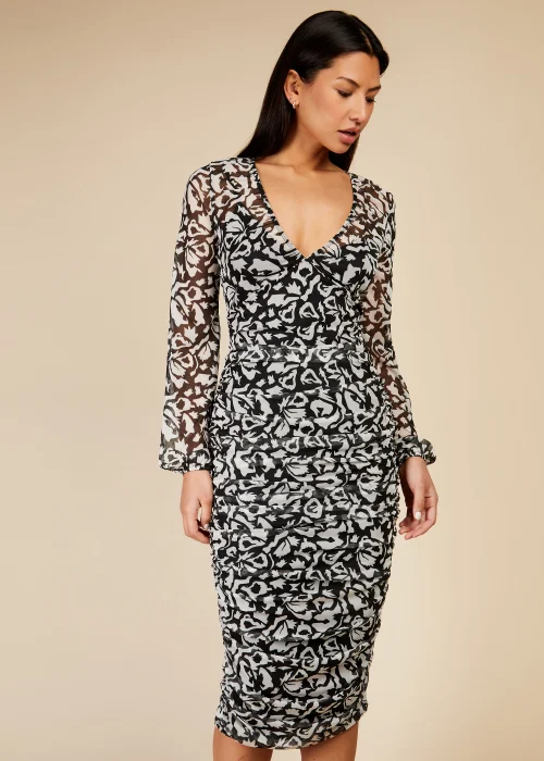 Little Mistress Black & White Print Mesh Midi Dress - 8 Image 4