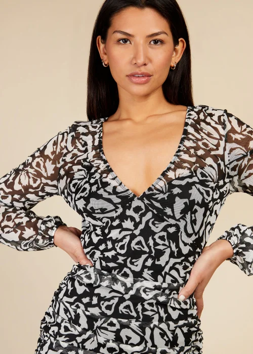 Little Mistress Black & White Print Mesh Midi Dress - 8 Image 3