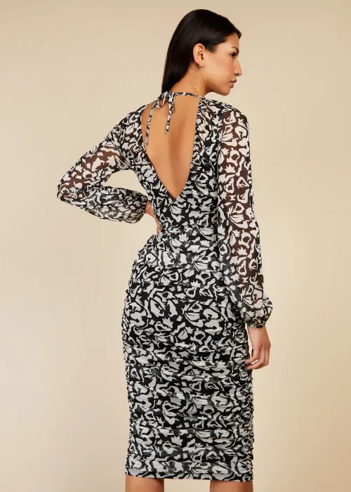 Little Mistress Black & White Print Mesh Midi Dress - 8 Image 2