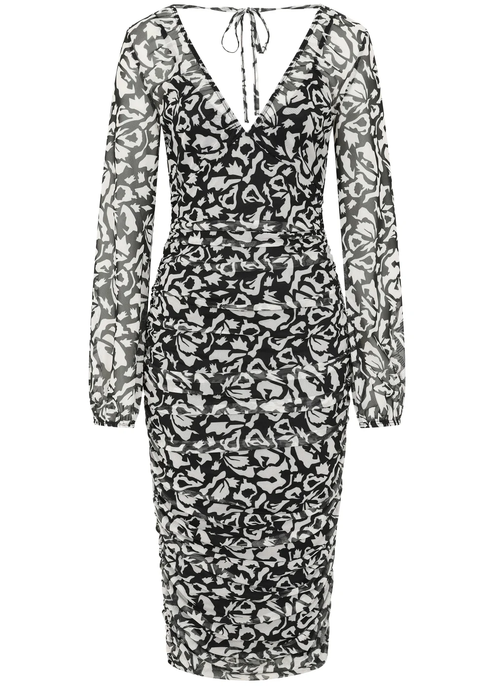 Little Mistress Black & White Print Mesh Midi Dress - 8 Image 5