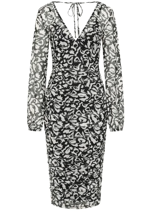 Little Mistress Black & White Print Mesh Midi Dress - 8 Image 5