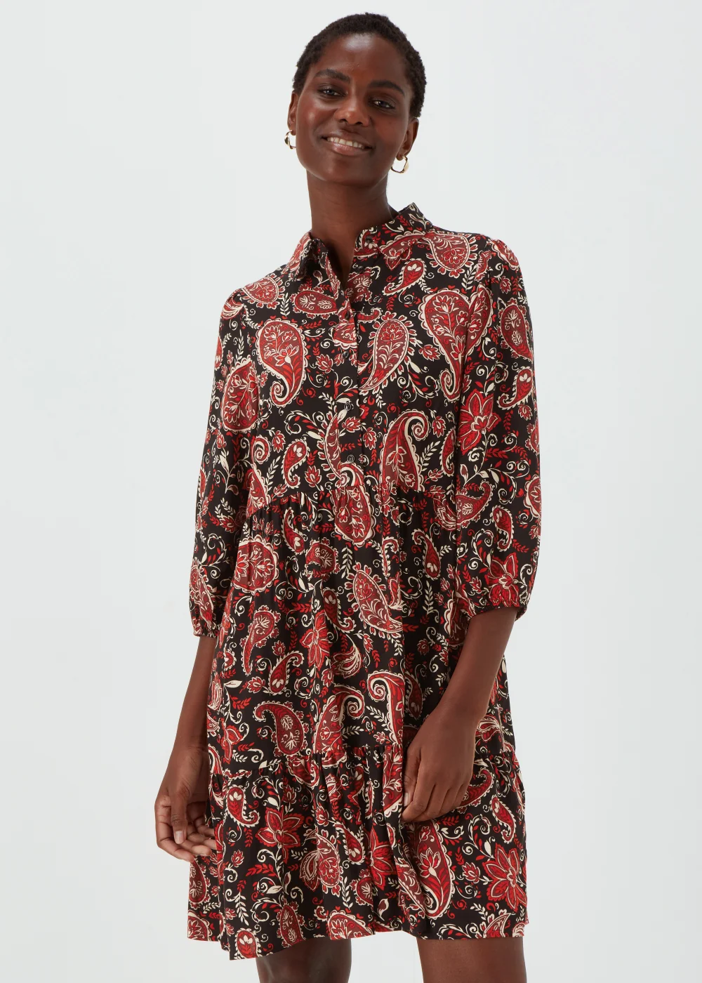 Black Paisley Print Mini Shirt Dress - 8 Image 1