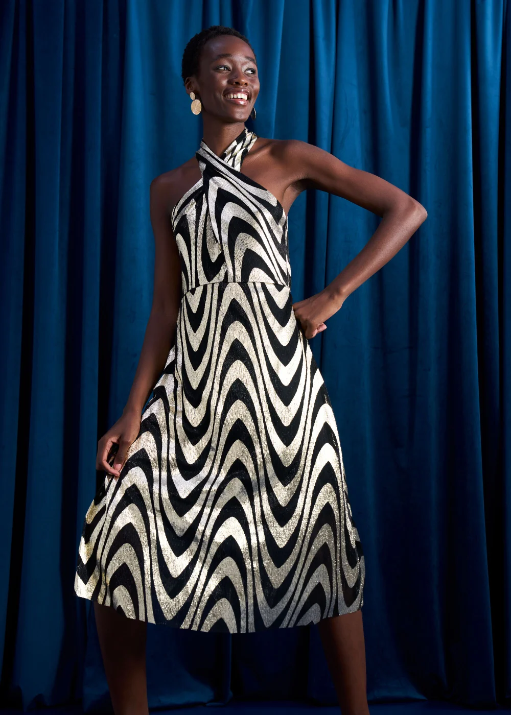 Et Vous Black & Gold Metallic Midi Dress - 8 Image 5