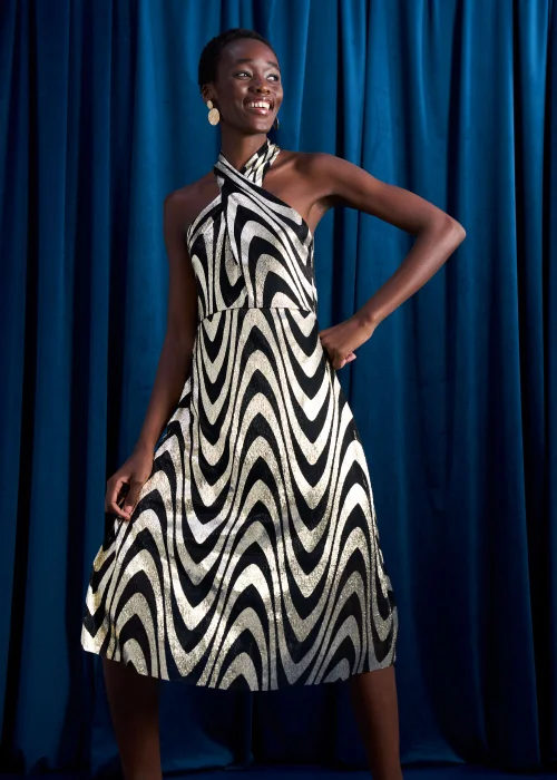 Et Vous Black & Gold Metallic Midi Dress - 8 Image 5