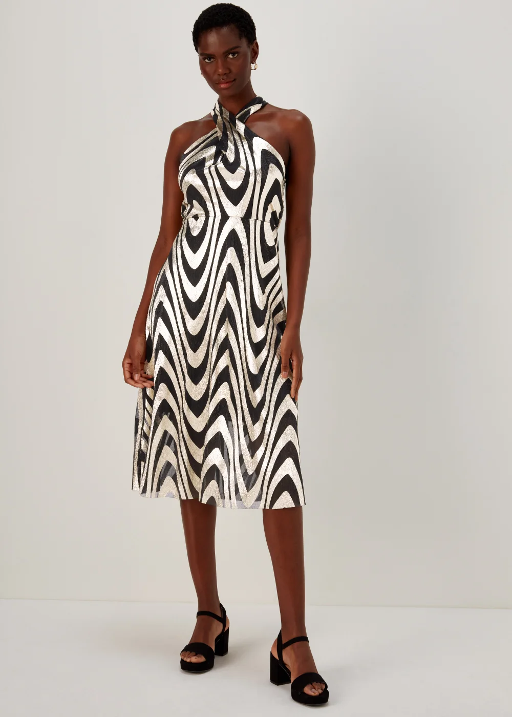 Et Vous Black & Gold Metallic Midi Dress - 8 Image 1