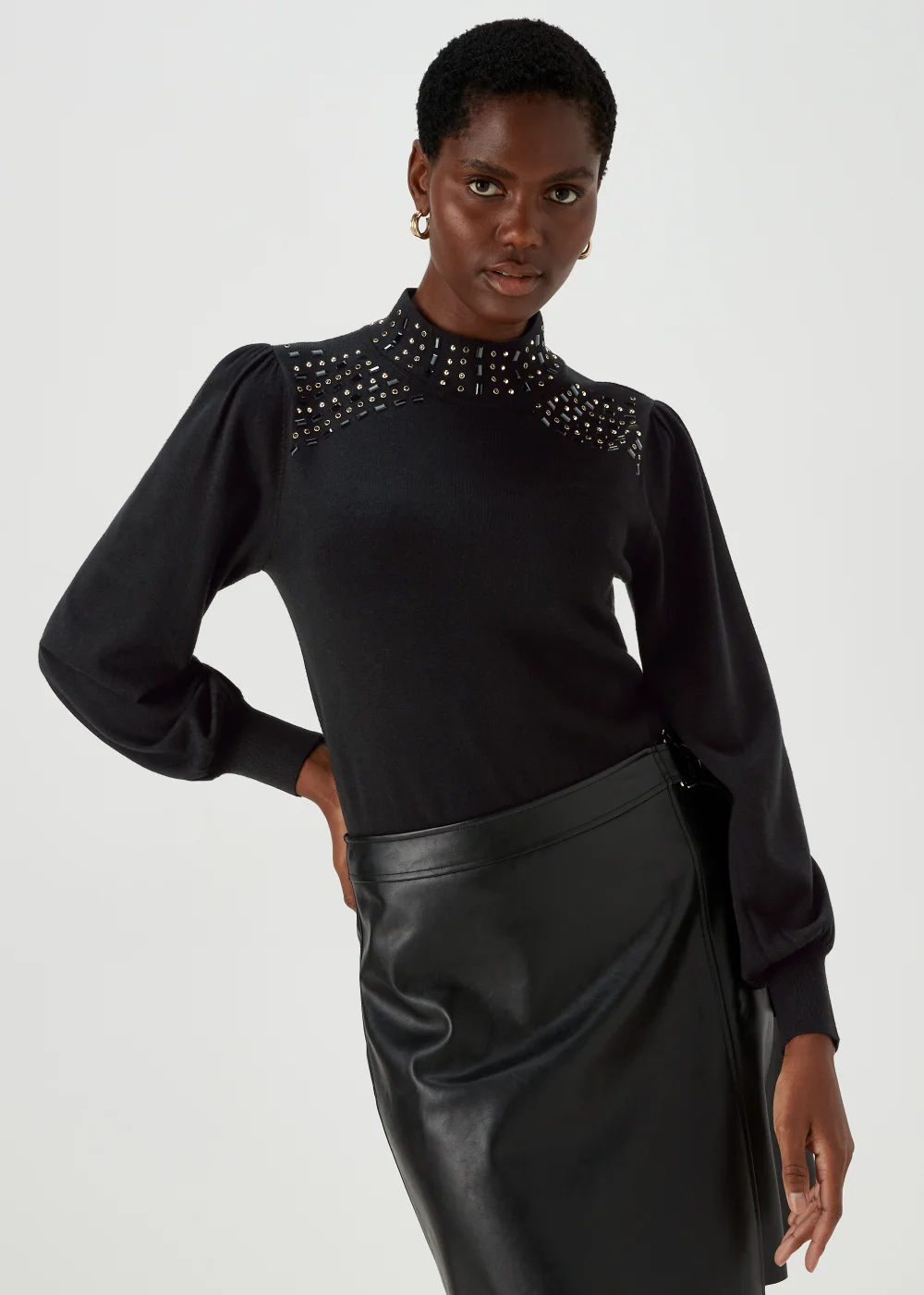 Et Vous Black Embellished Neck Knitted Jumper - 8 Image 1