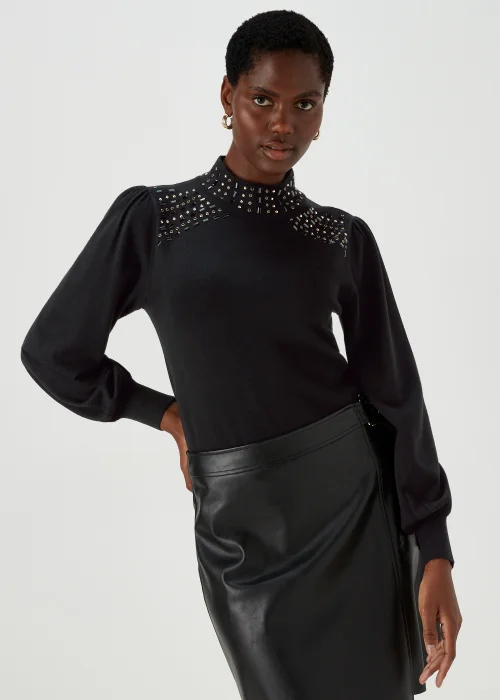 Et Vous Black Embellished Neck Knitted Jumper - 8 Image 1