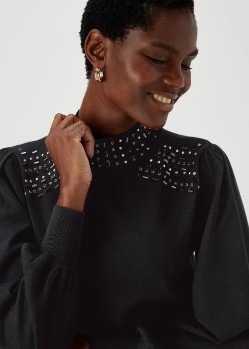 Et Vous Black Embellished Neck Knitted Jumper - 8 Image 3