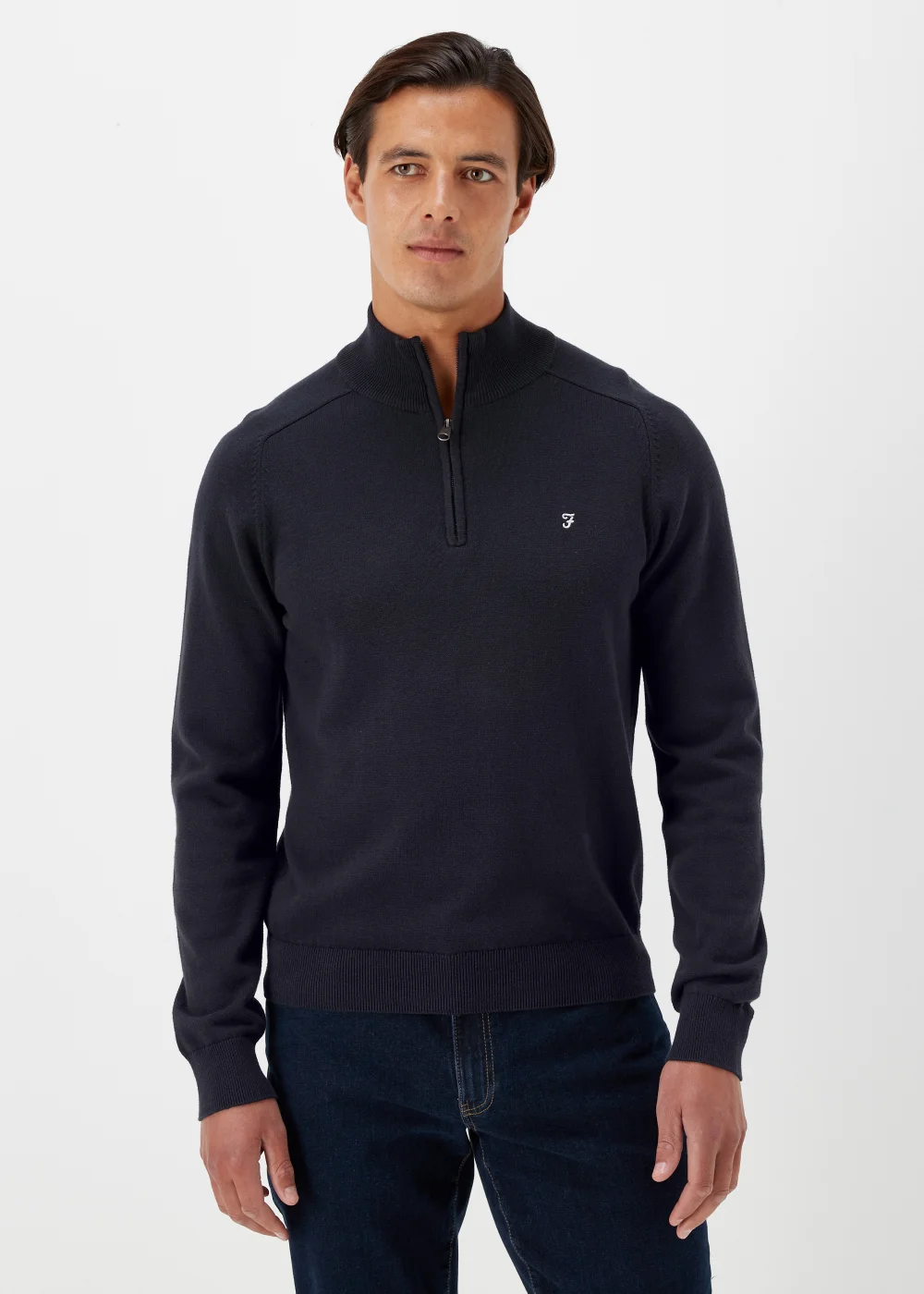 Farah Newitt Navy 1/4 Zip Knitted Sweatshirt - Large Image 1