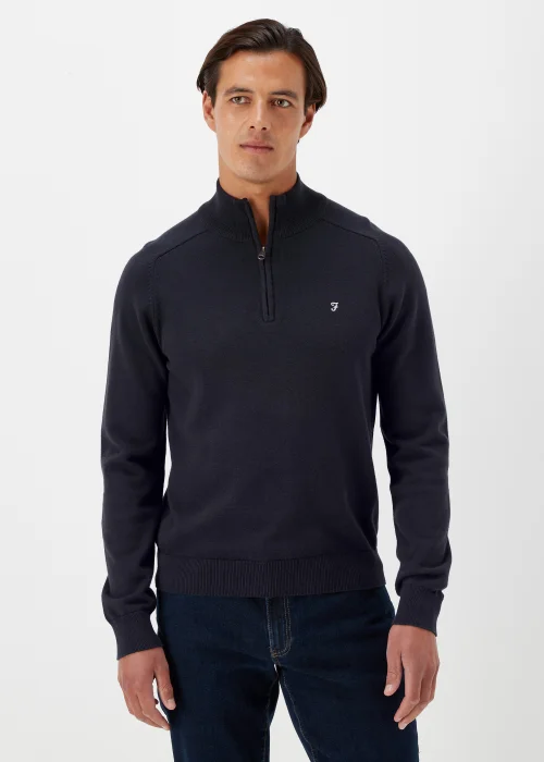 Farah Newitt Navy 1/4 Zip Knitted Sweatshirt - Large Image 1