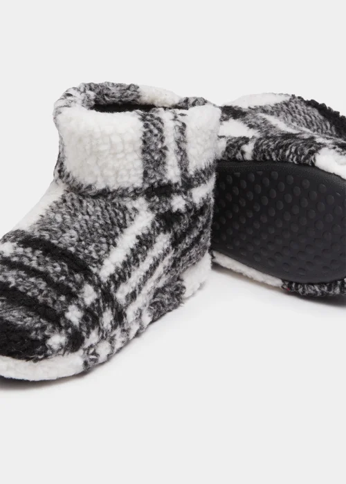 Boys Black Check Borg Boot Slippers (Younger 10-Older 6) - Size 1 Image 2