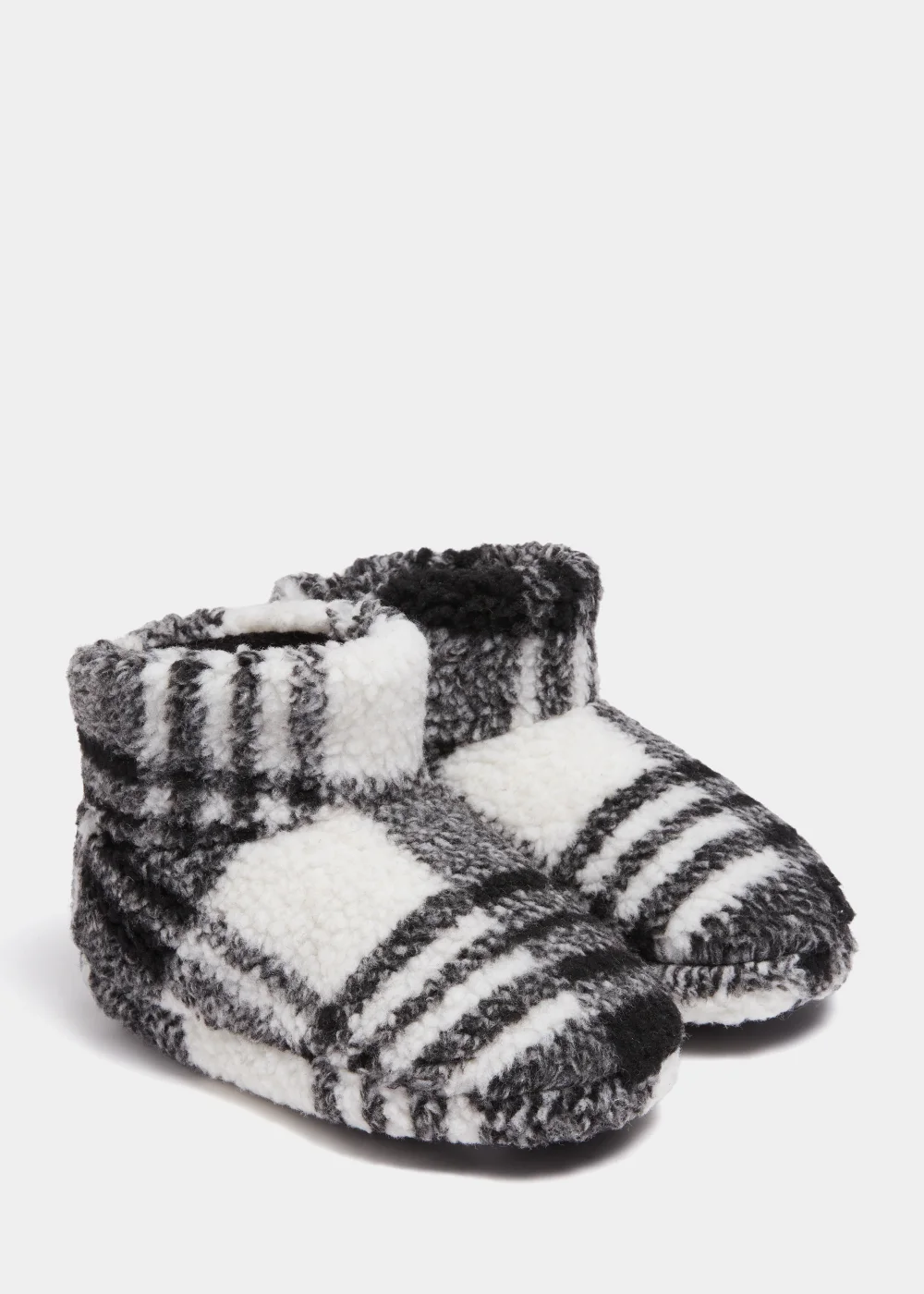 Boys Black Check Borg Boot Slippers (Younger 10-Older 6) - Size 1 Image 1