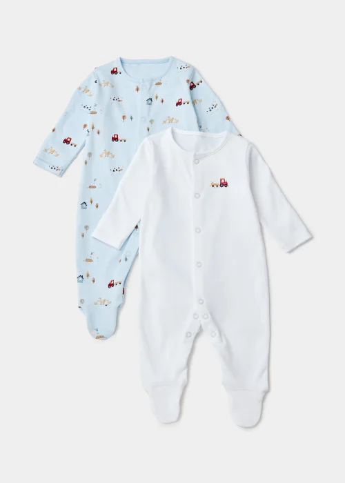 Baby 2 Pack Farm Print Sleepsuits (Newborn-23mths) - Newborn Image 1