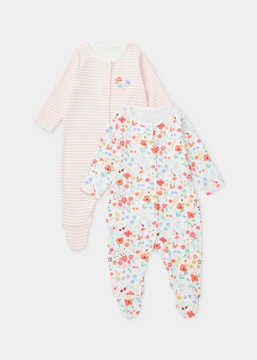 Baby 2 Pack Floral Sleepsuits (Newborn-23mths) - Newborn Image 1