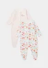 Baby 2 Pack Floral Sleepsuits (Newborn-23mths) - Newborn Image 1