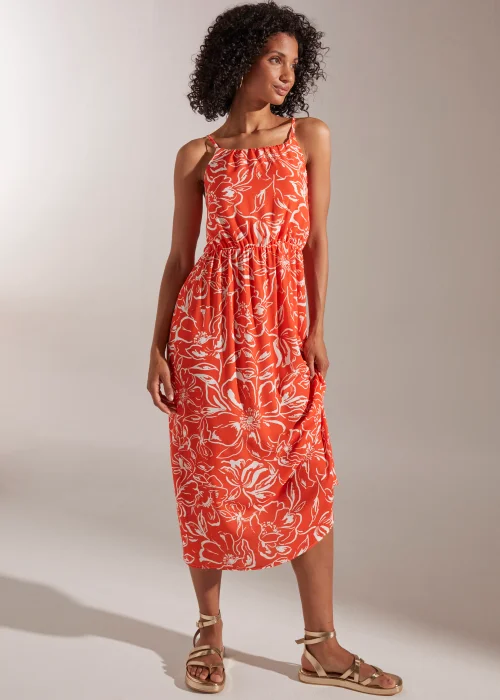 Orange Floral High Apex Midi Cami Dress - 8 Image 1