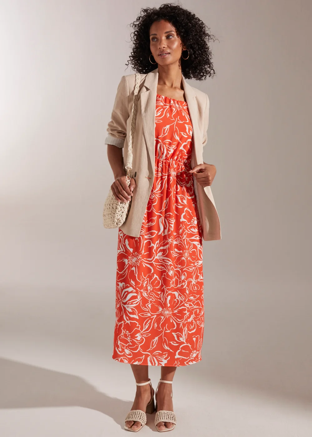 Orange Floral High Apex Midi Cami Dress - 8 Image 4