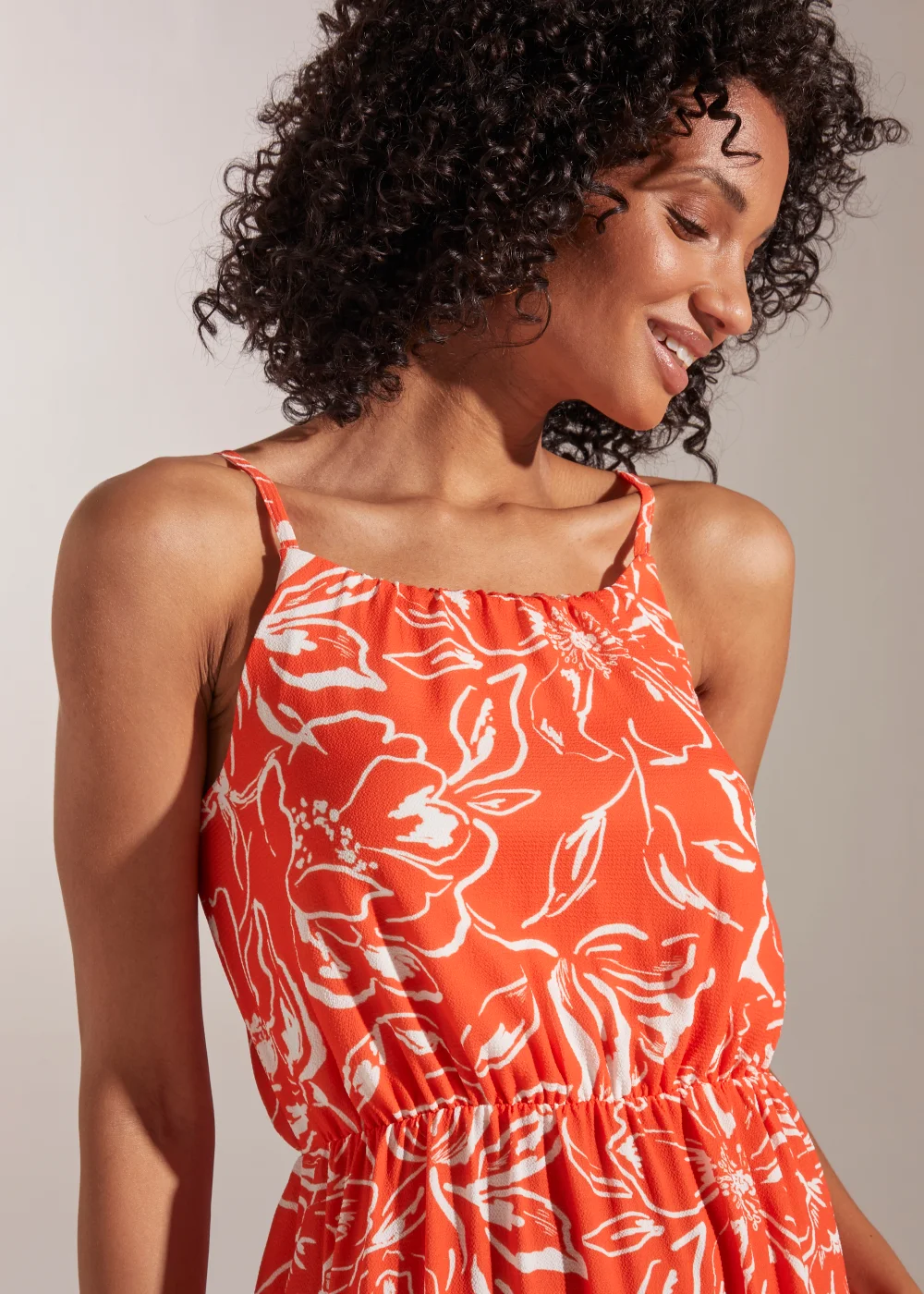 Orange Floral High Apex Midi Cami Dress - 8 Image 3