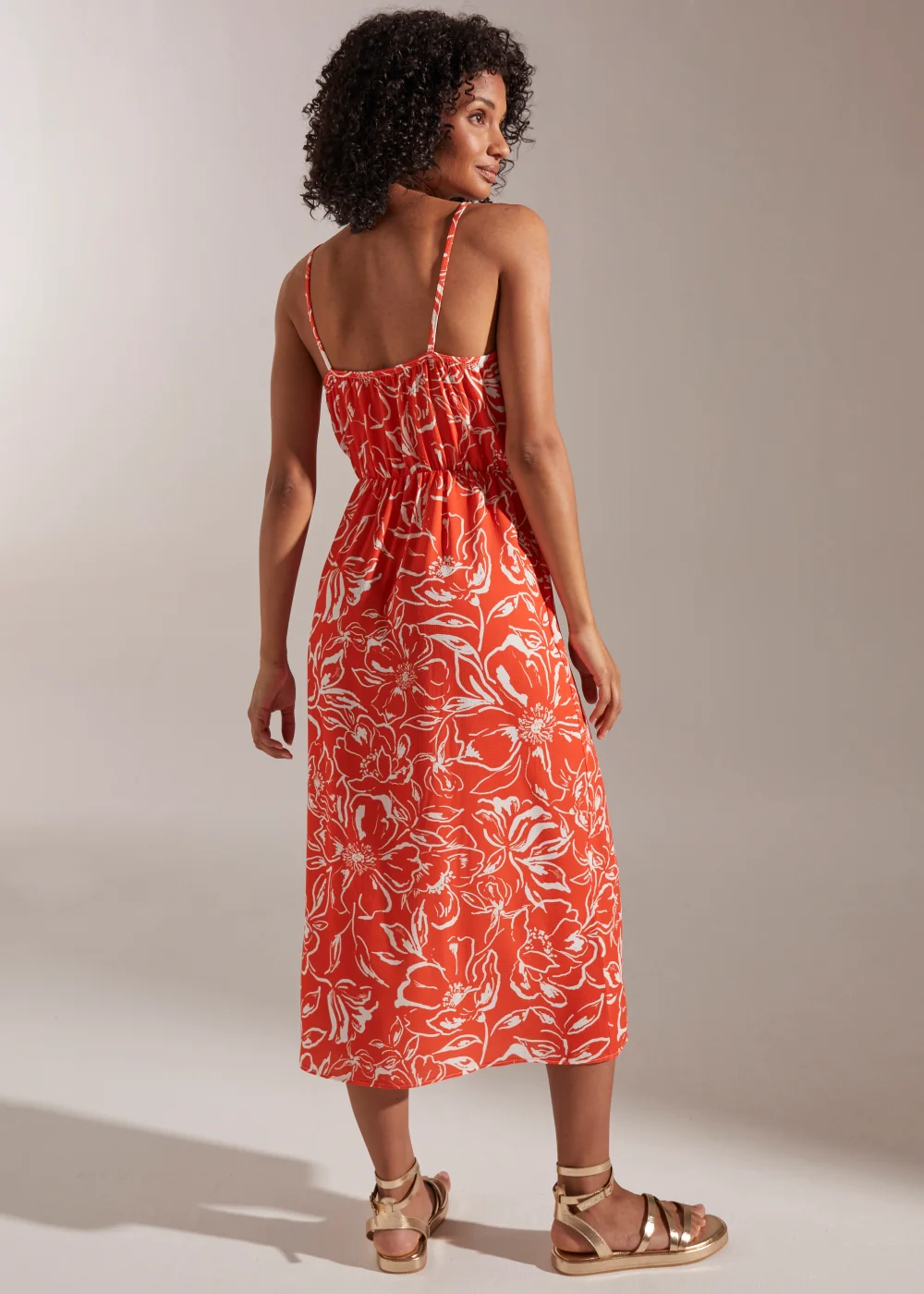 Orange Floral High Apex Midi Cami Dress - 8 Image 2