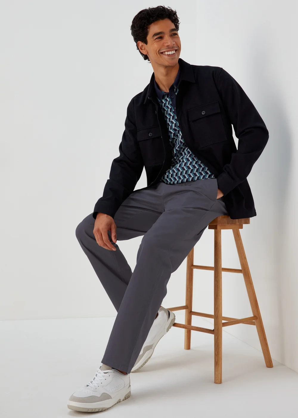 Charcoal Straight Fit Stretch Chinos - 30 Waist Regular Image 4