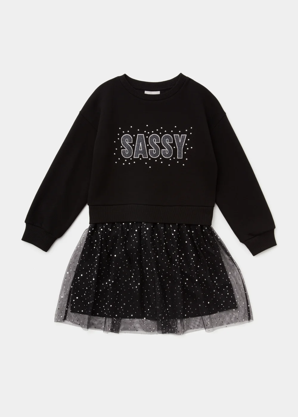 Girls Black 2 in 1 Sassy Mesh Sweatshirt Dress (4-13yrs) - 4 Yrs Image 1