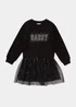 Girls Black 2 in 1 Sassy Mesh Sweatshirt Dress (4-13yrs) - 4 Yrs Image 1