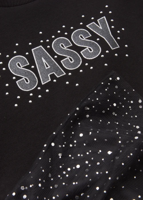 Girls Black 2 in 1 Sassy Mesh Sweatshirt Dress (4-13yrs) - 4 Yrs Image 2