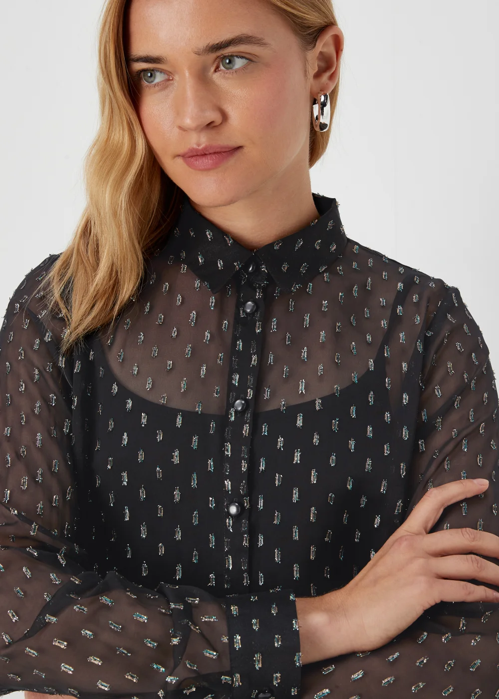 Black Glitter Longline Blouse - 8 Image 3