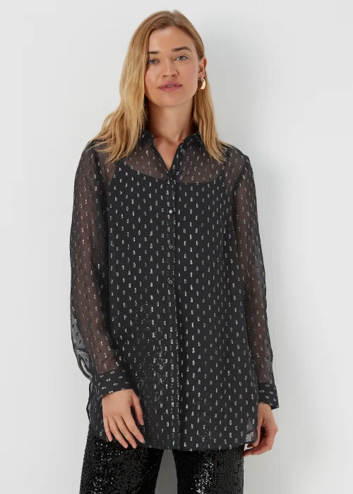 Black Glitter Longline Blouse - 8 Image 1