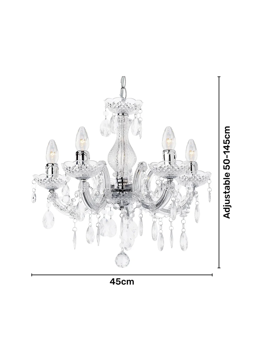 Inlight Charlotte Chrome 5LT Ceiling Fitting (145cm x 45cm x 45cm) - One Size Image 6