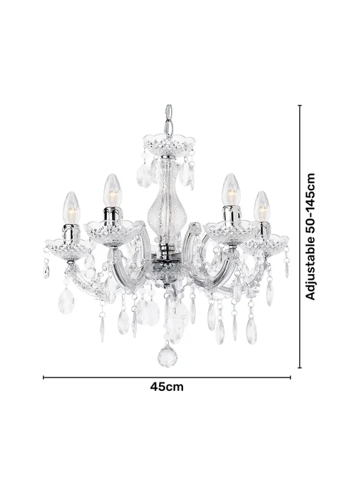 Inlight Charlotte Chrome 5LT Ceiling Fitting (145cm x 45cm x 45cm) - One Size Image 6