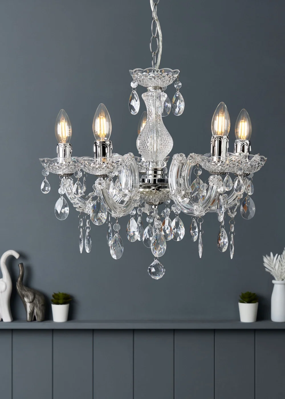 Inlight Charlotte Chrome 5LT Ceiling Fitting (145cm x 45cm x 45cm) - One Size Image 1