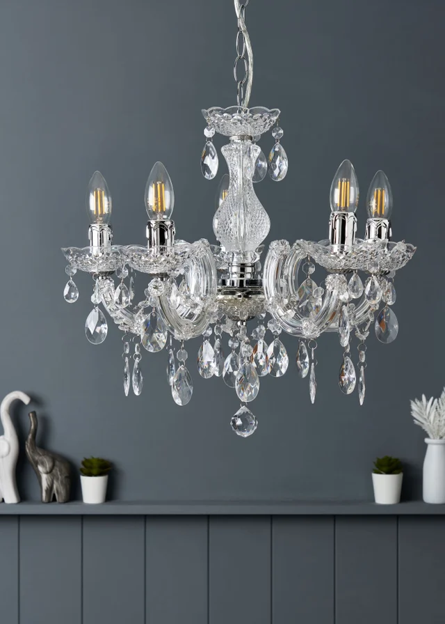 Inlight Charlotte Chrome 5LT Ceiling Fitting (145cm x 45cm x 45cm)