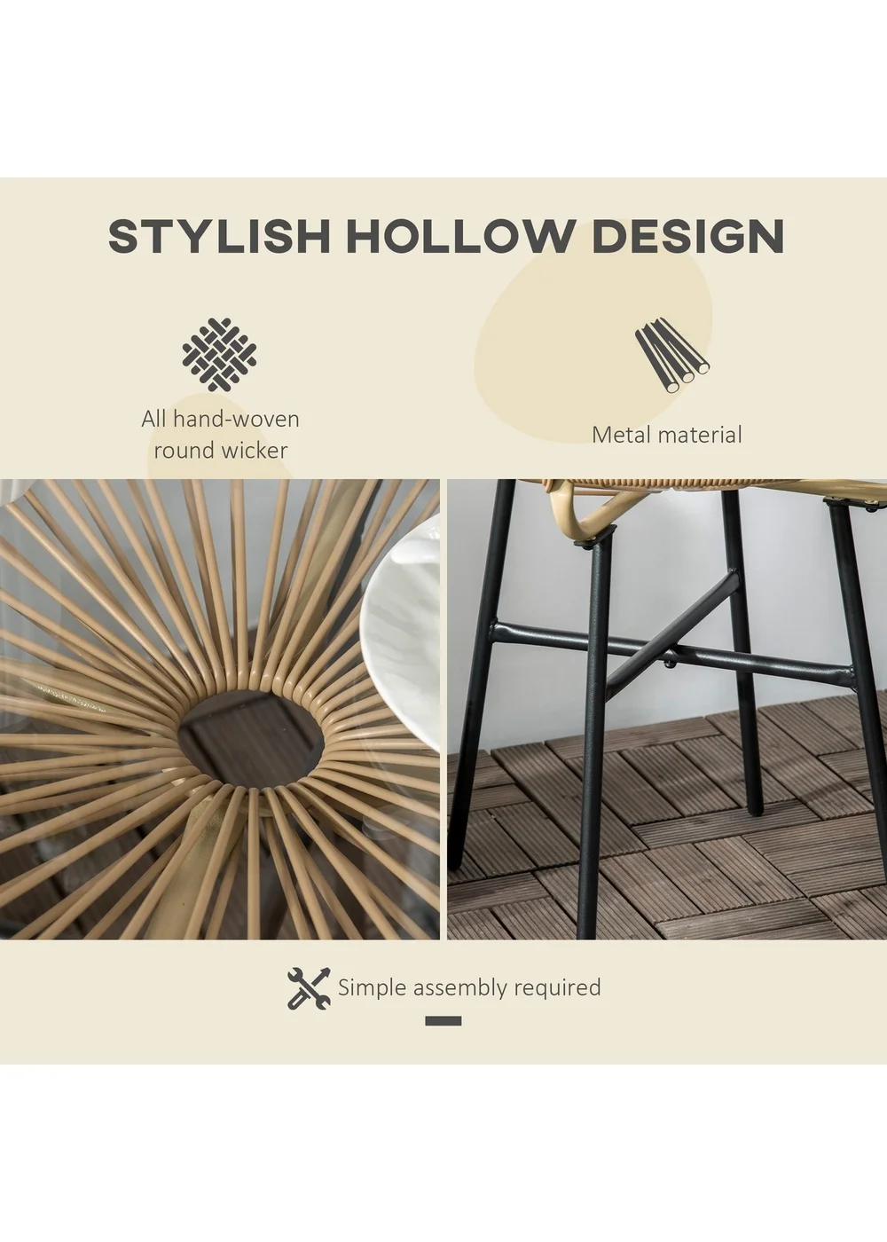 Outsunny Rattan Side Table - One Size Image 5