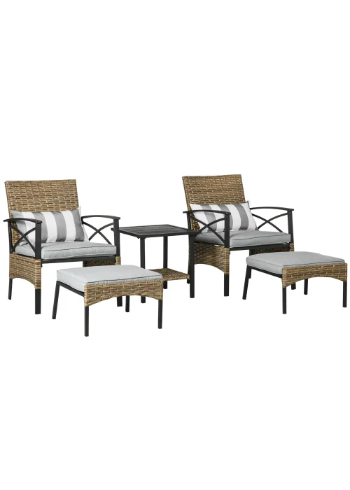 Outsunny 5 piece Rattan Garden Furniture Set with Chair, Footstool and Table, Grey - No Size Image 2
