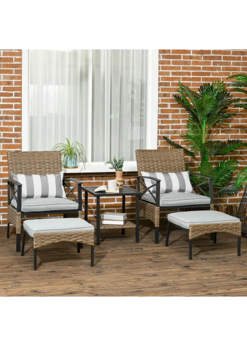 Outsunny 5 piece Rattan Garden Furniture Set with Chair, Footstool and Table, Grey - No Size Image 1